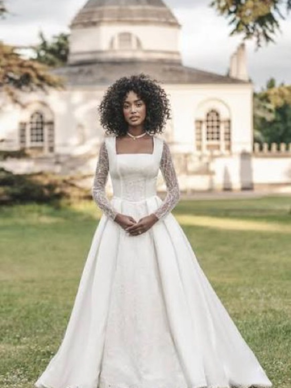Allure BR1014 Elegant White Square-Neck Lace Sleeve Wedding Dress size 14 NWOT